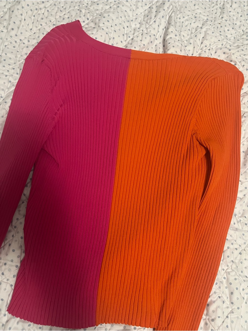 Lush Two-Tone Orange and Fuchsia Ribbed Button-Up Top - Picture 3 of 3